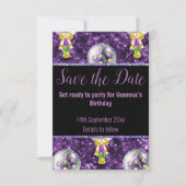 SCHWARZE LILA GLITZER-FEIERUNG SAVE THE DATE RSV RSVP KARTE (Vorderseite)