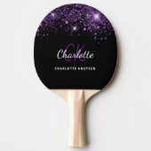 Schwarze lila Glitzer-Monogramm-Staubpartikel Tischtennis Schläger (Vorderseite)
