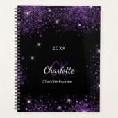 Schwarze lila Glitzer-Staubmonogramm-Initialen 202 Planer (Vorderseite)