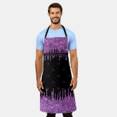 Schwarze lila Glitzer Tropfen mit gürtelförmigen M Schürze (Getragen)