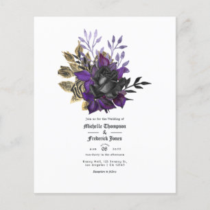 Schwarze Lila Goldene Blumen-Gotische Hochzeit Flyer