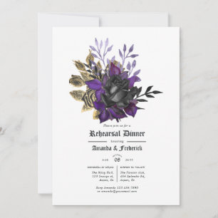 Schwarze Lila Goldene Blumige Gotische Probeessen Einladung