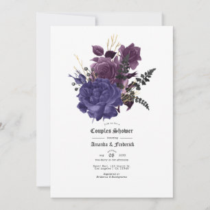Schwarze Lila Goldene Florale Gothic Paare Duschei Einladung