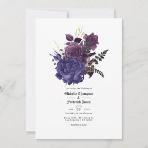 Schwarze lila goldene florale gothische Hochzeit Einladung