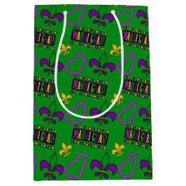 SCHWARZE LILA GREEN GOLD MARDI GRAS BEADS MITTLERE GESCHENKTÜTE