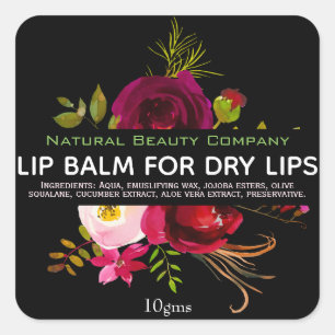 Schwarze Lila grüne Blume Lip Balm Labels Quadratischer Aufkleber