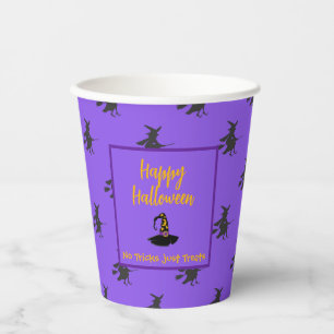 Schwarze lila Halloween-Hexen, Broomstick Pappbecher