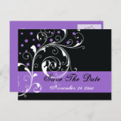 Schwarze lila Hochzeit Blätter Blätter speichern d Ankündigungspostkarte (Vorne/Hinten)