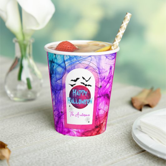 Schwarze Lila, moderne Spooky Bats glückliches Hal Pappbecher (In Situ)