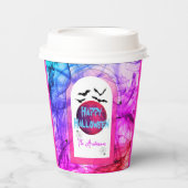 Schwarze Lila, moderne Spooky Bats glückliches Hal Pappbecher (Vorderseite)