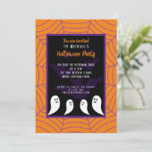 Schwarze lila orange Spinnennetz Halloween-Geist Einladung (Stehend Vorderseite)