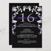 Schwarze/Lila Reben Süß 16 Einladung (Vorne/Hinten)