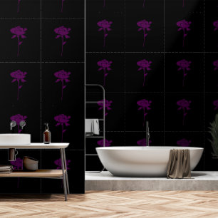 Schwarze Lila Rose Blumenmuster Elegante Trendy Tapete