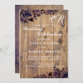 Schwarze Lila Rose Rustikale Hochzeitseinladung Einladung (Vorne/Hinten)