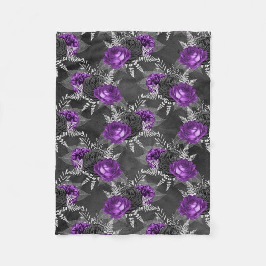 Schwarze Lila Rose Silver Blätter Dunkler Garten Fleecedecke (Vorderseite)