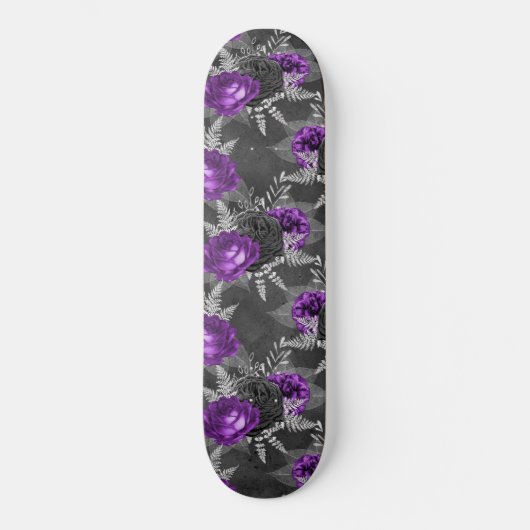 Schwarze Lila Rose Silver Blätter Dunkler Garten Skateboard (Vorderseite)