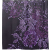 SCHWARZE LILA ROSE SPRING FLORAL PATTERN DUSCHVORHANG (Vorderseite)