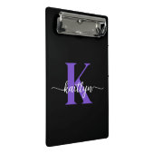 Schwarze lila Schrift Monogramm Mini Klemmbrett (Schrägansicht)