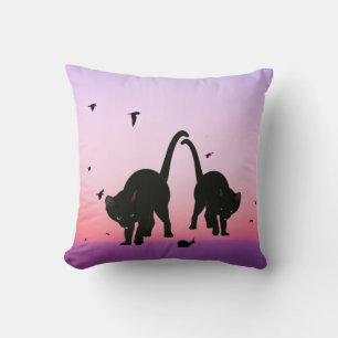 Schwarze Lila Strandkatzen Vogelwelt-Szene Kissen