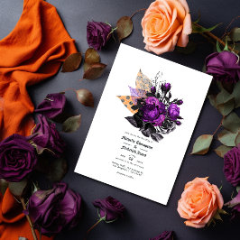 Schwarze, Lila und orange Shabby-Blumenhochzeit Einladung