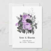 Schwarze, Lila und silberne blumengotische Hochzei Dankeskarte (Vorderseite)