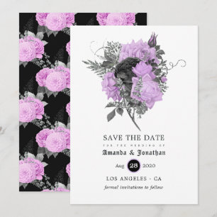 Schwarze lila und silberne florale gotische Hochze Save The Date