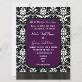 Schwarze, lila und weiße Damastenhochzeit Einladung (Vorderseite)