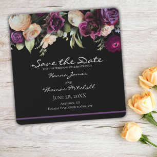 Schwarze Lila Vintage Romantische Blumenhochzeit Save The Date