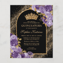 Schwarze Lila Violette Gold Floral Quinceanera