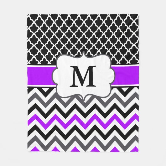 Schwarze lila Zickzack Monogramm-Decke Fleecedecke (Vorderseite)