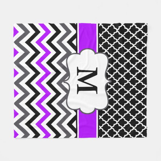 Schwarze lila Zickzack Monogramm-Decke Fleecedecke (Vorderseite (Horizontal))