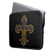 Schwarze Lilie getrimmt in Gold Laptopschutzhülle (Vorderseite Links)