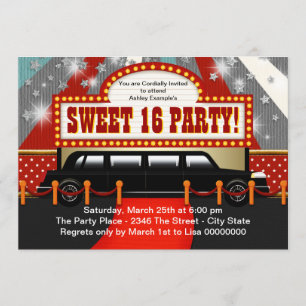 Schwarze Limo-Filmstar-Sweet-16-Party Einladung