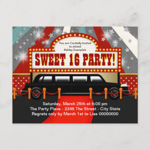 Schwarze Limo-Filmstar-Sweet-16-Party Einladung
