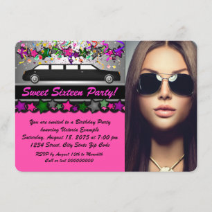 Schwarze Limo Hot Pink Schwarze Foto Sweet 16 Part Einladung