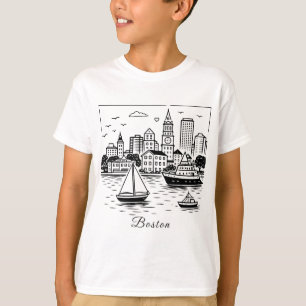 Schwarze Linie Boston Illustration T-Shirt