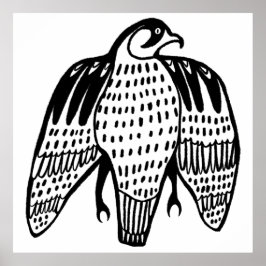Schwarze Linie Fierce Falcon zeichnend auf Weiß Poster