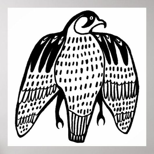 Schwarze Linie Fierce Falcon zeichnend auf Weiß Poster (Vorne)
