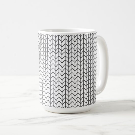 SCHWARZE LINIE STRICK Große weiße Tasse (VorderseiteRechts)