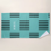 Schwarze Linien auf dem aquamarinen Licht mit Name Strandtuch (Vorderseite)