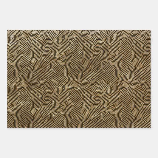 Schwarze Linien Dots Gold Imitate Fossil Geschenkpapier Set (Vorderseite 3)