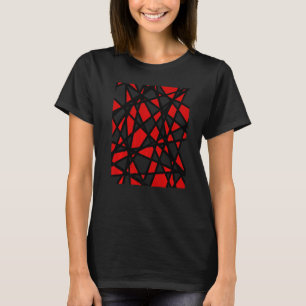Schwarze Linien erzeugen unregelmäßige Formen, rot T-Shirt