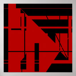 Schwarze Linien Formen auf Abstrakter, tiefroter G Poster