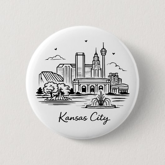 Schwarze Linien Kansas City Illustration Button (Vorderseite)