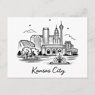 Schwarze Linien Kansas City Illustration Postkarte