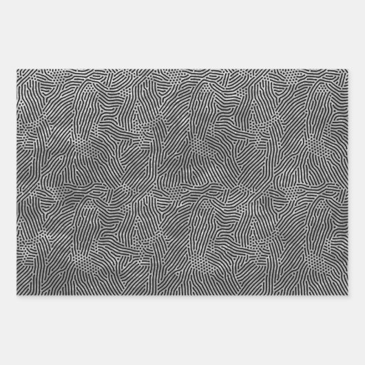 Schwarze Linien Punkte Silber Imitate Foil Geschenkpapier Set (Vorderseite)