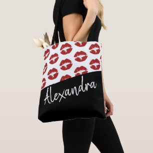 Schwarze Lippen Kiss Muster Modernes Personalisier Tasche