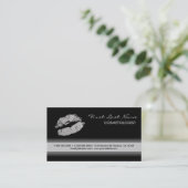 Schwarze Lippenstift-Glitzer-Visitenkarten Visitenkarte (Stehend Vorderseite)