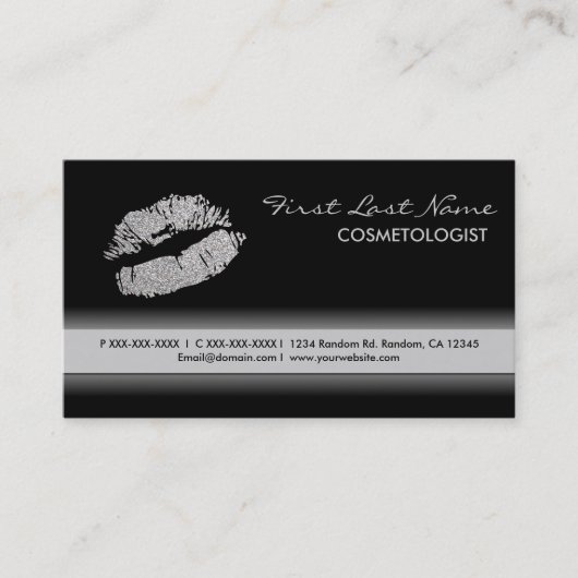 Schwarze Lippenstift-Glitzer-Visitenkarten Visitenkarte (Vorderseite)