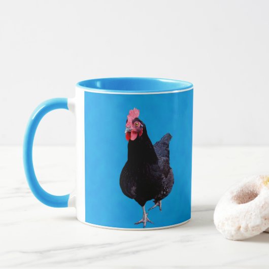 Schwarze Liste mit blauem Hintergrund, Tasse (Mit Donut)